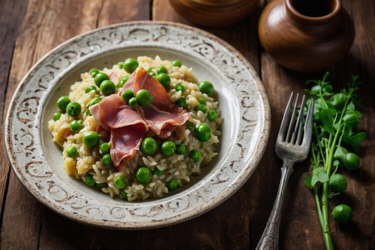 Risotto aux petits pois et jambon cru