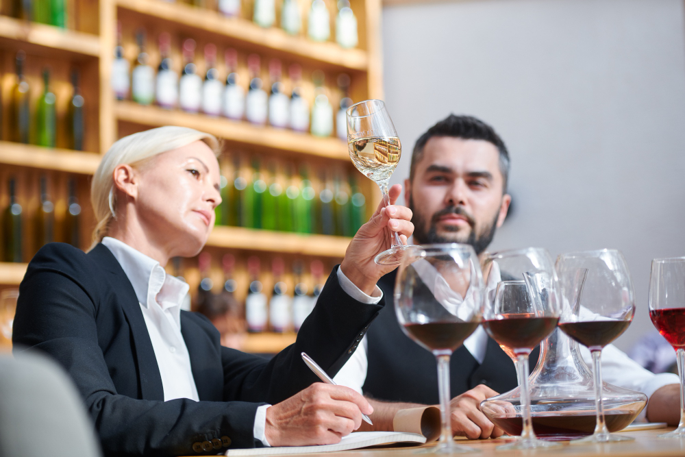 une femme déguste et note des vins